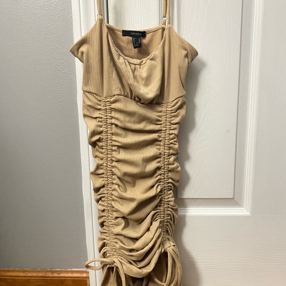 Forever 21 Tan Ruched Mini Dress